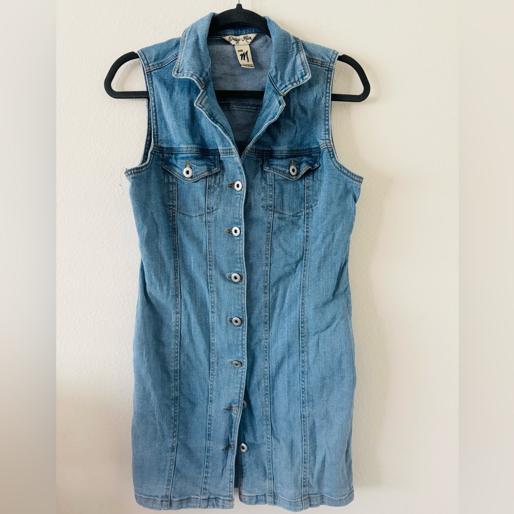 Sleeveless Denim Button-Up Dress